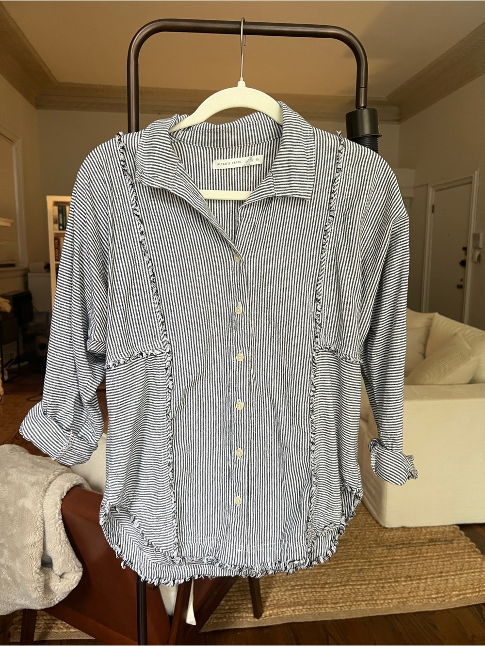 Striped Button-Down Shirt - Navy & White Altar’d State